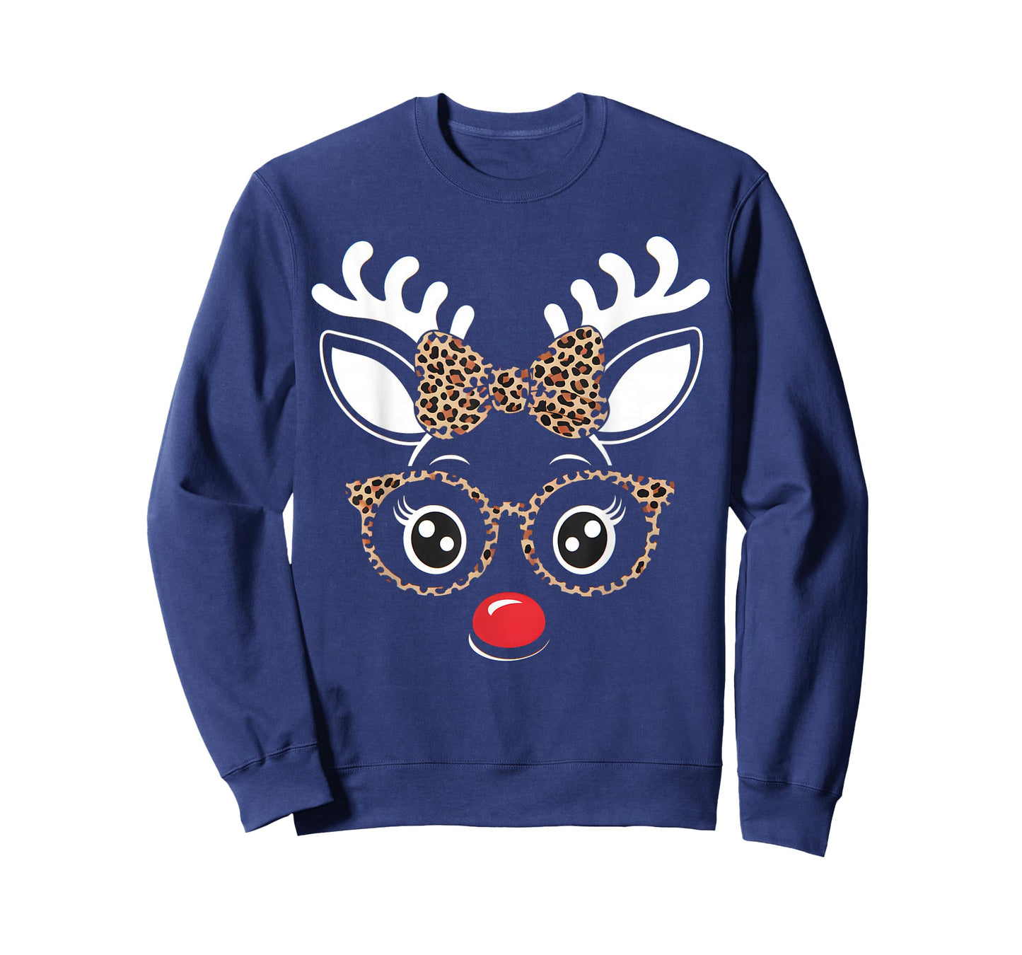 Christmas Reindeer Face Leopard Print Glasses Women Girls T-Shirt