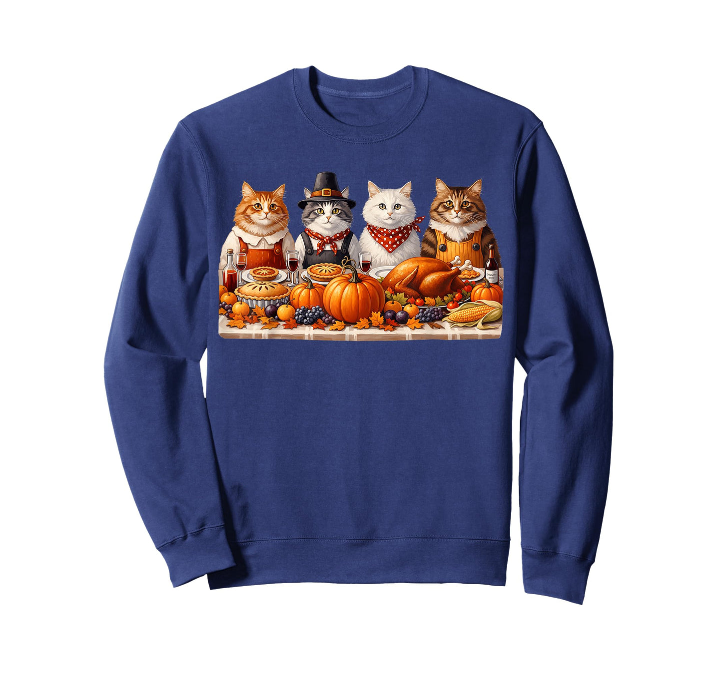 Cats Dinner Feast Thanksgiving Vintage Fall Men Women Kids T-Shirt