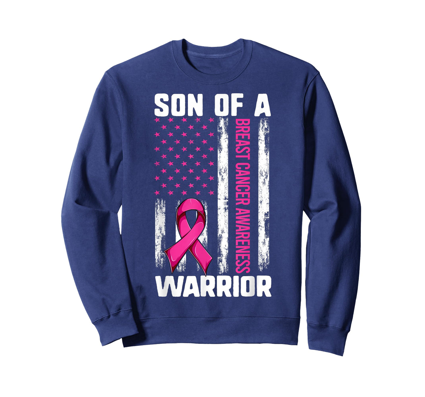 Mom Son of A Warrior USA Flag Breast Cancer Support T-Shirt