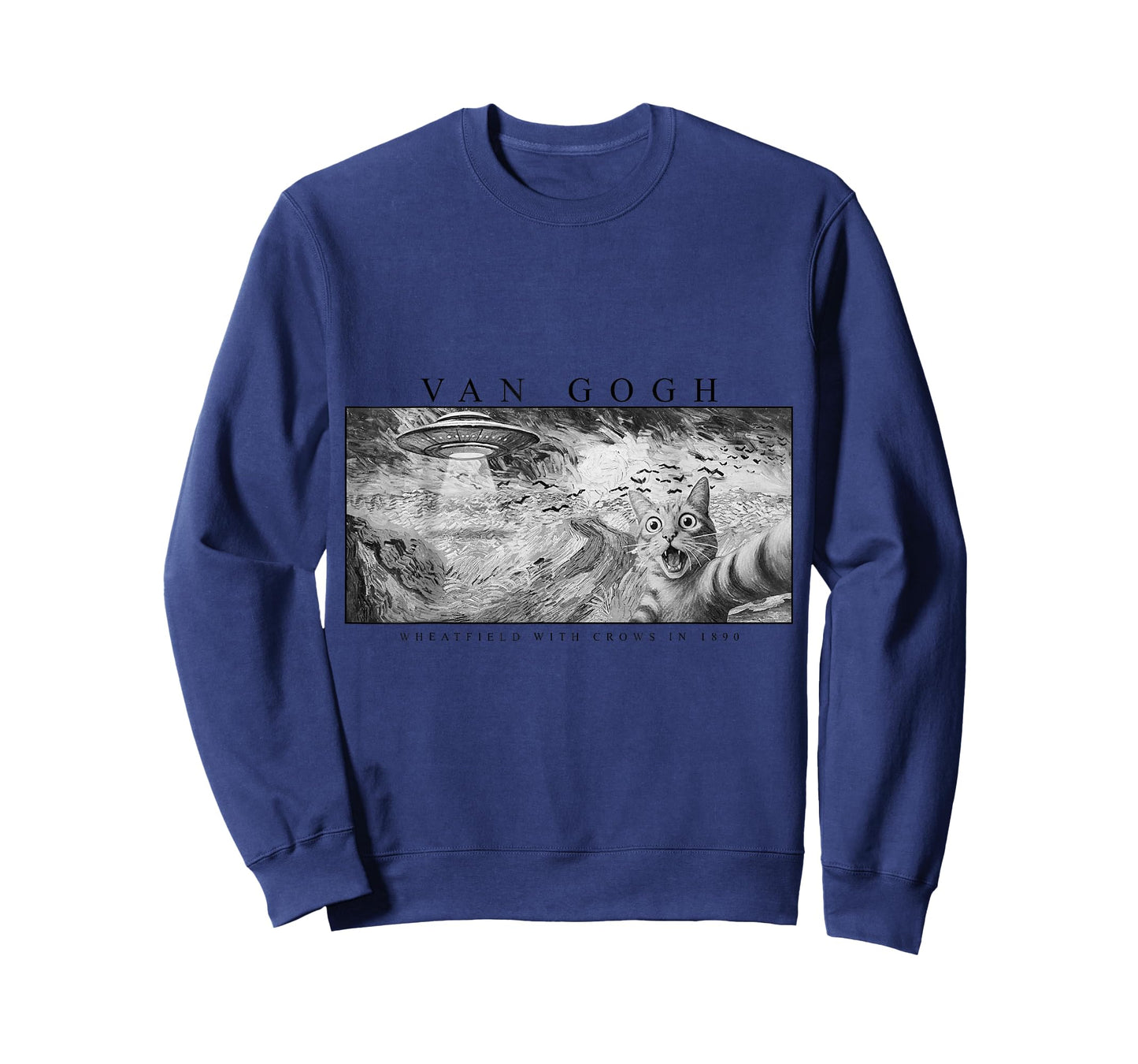 Funny Cat, Van Gogh Cat Selfie with Alien UFO in Wheatfield T-Shirt