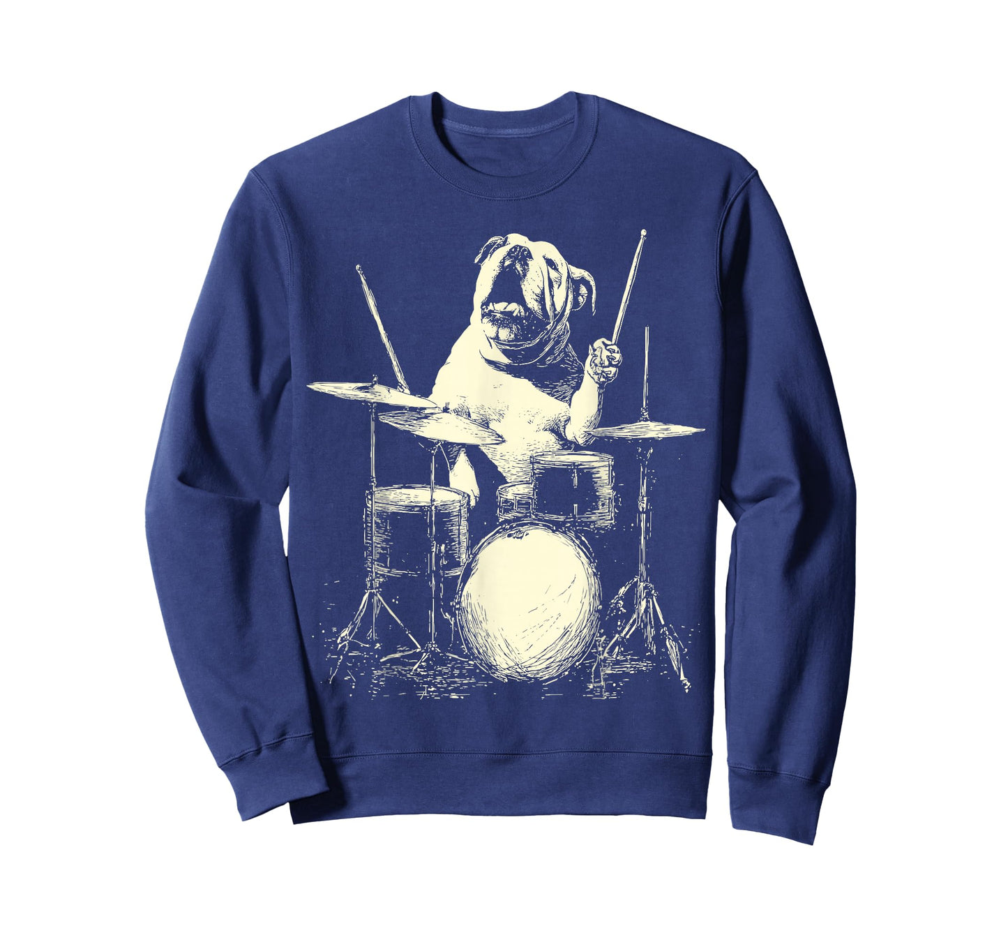 Cute British Bulldog Playing Drums Funny Music Dog Drummer T-Shirt