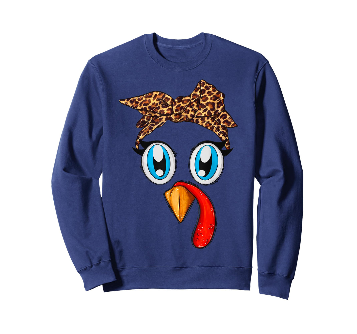 Cute Turkey Face Bandana Leopard Thanksgiving Women Girls T-Shirt
