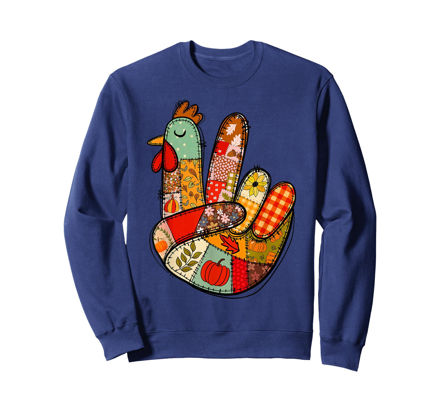Turkey Peace Hand Sign Thanksgiving Women Men Patchwork T-Shirt