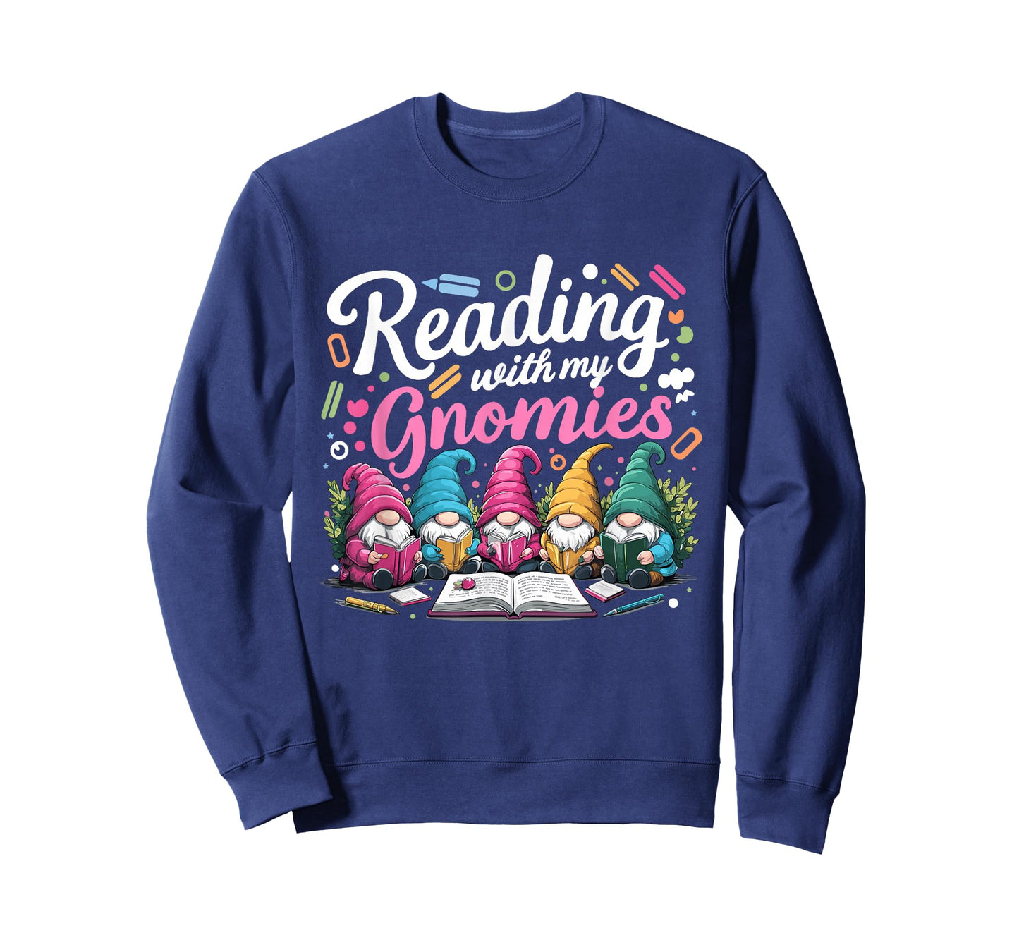 Cute Reading With My Gnomies,Funny Gnome Book Bookworm Lover T-Shirt