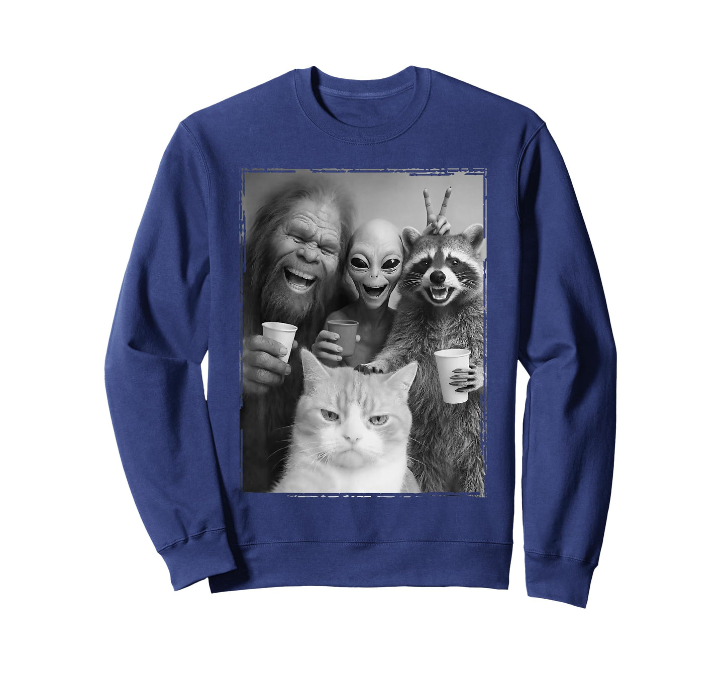 Cat Selfie with Bigfoot, Alien & Racoon | Funny Cat T-Shirt