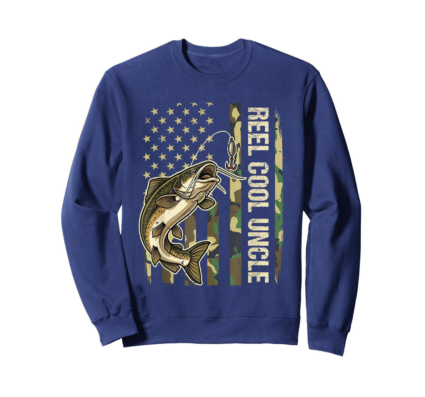 Vintage Reel Cool Uncle Catfish Fishing Camo Flag Fisherman T-Shirt
