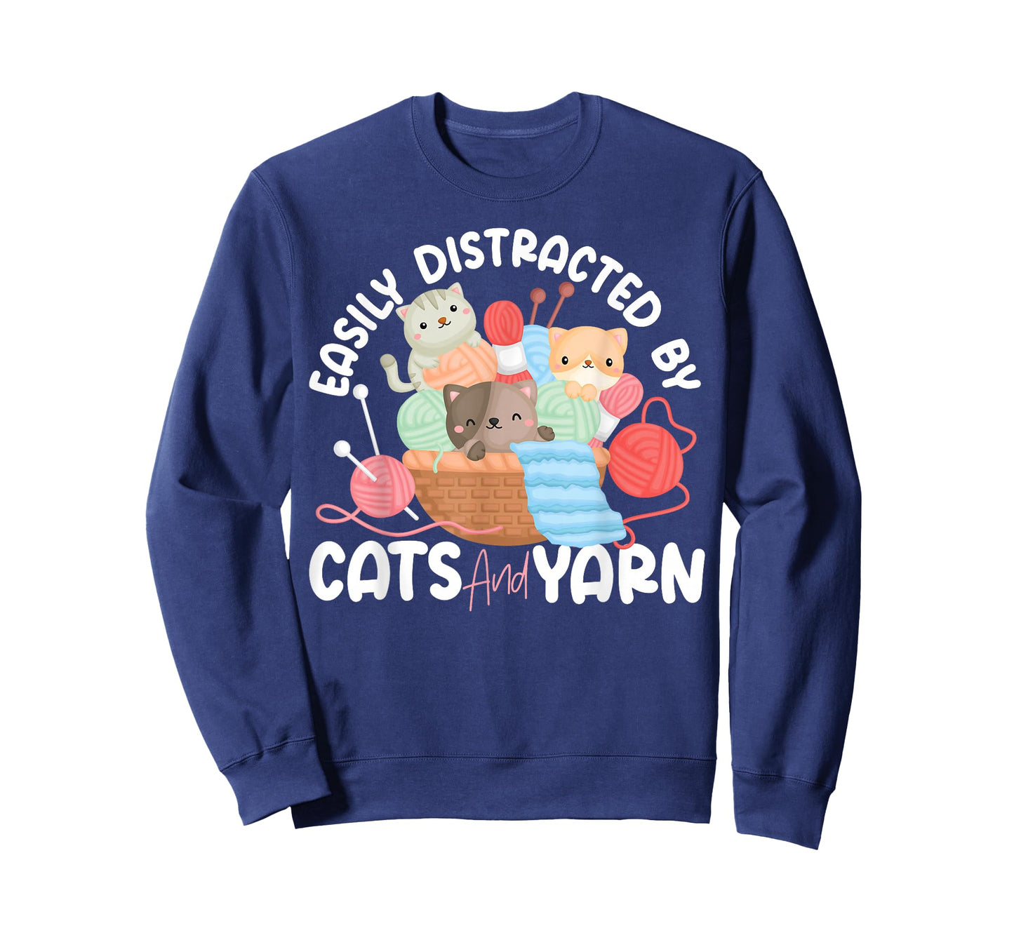 Knitting Knitter Cat Easily Distracted by Cats and Yarn T-Shirt