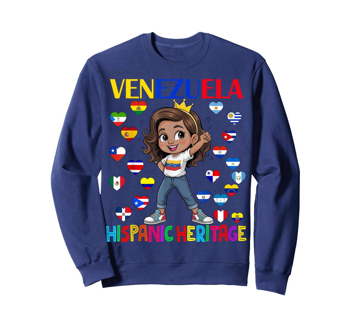 Cute Girl Hispanic Heritage Month Venezuela Flag Kids T-Shirt