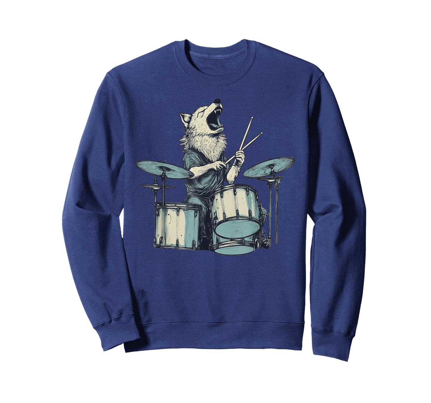 Cute Wolf Playing Drums Wolves Drummer Music T-Shirt