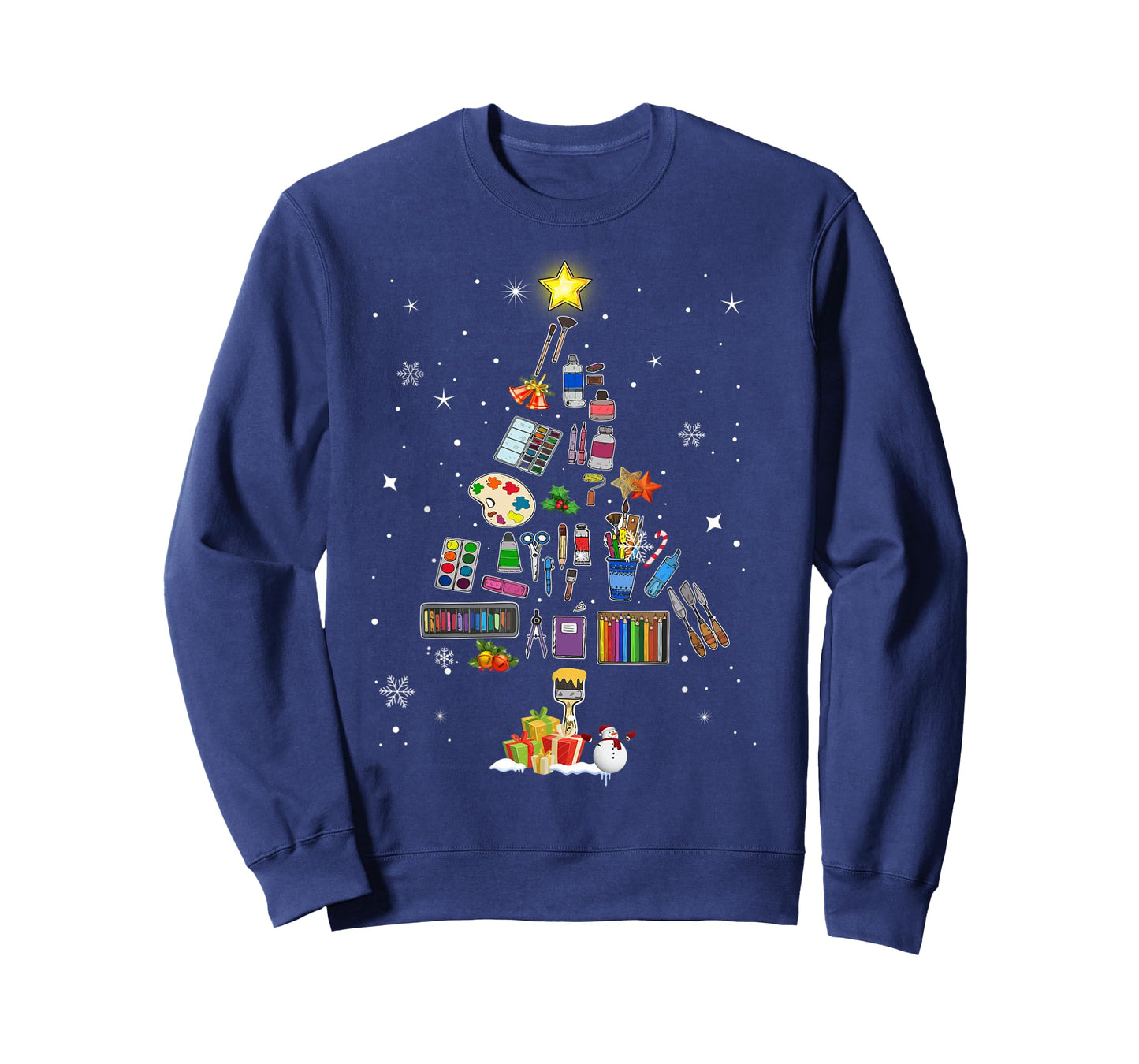 Art Lovers Christmas Tree Outfits Art Teacher Ugly Artist Xmas Pajama T-Shirt