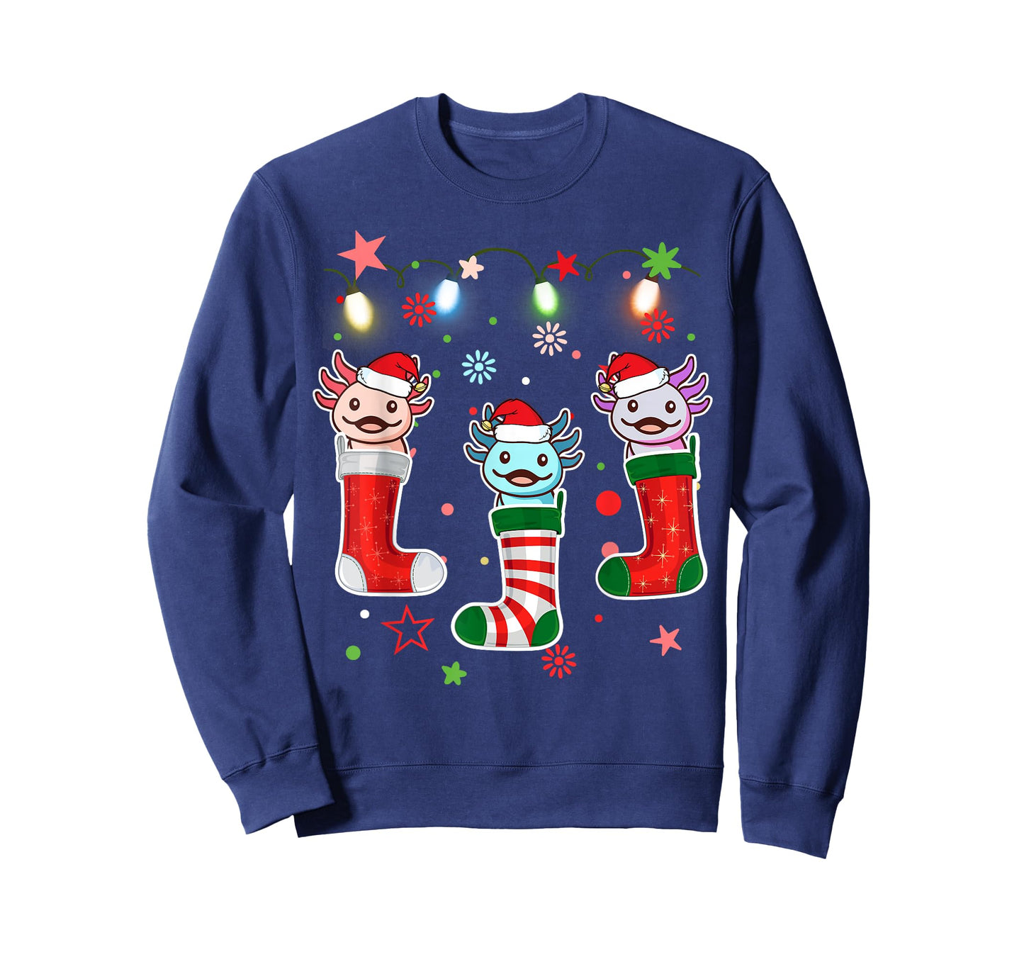 Kawaii Axolotl Christmas Stocking Kid Youth Teen Pajamas Pjs T-Shirt