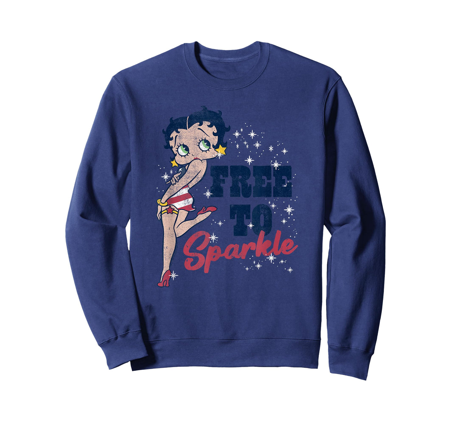 Betty Boop Free To Sparkle American Flag Colors Distressed T-Shirt