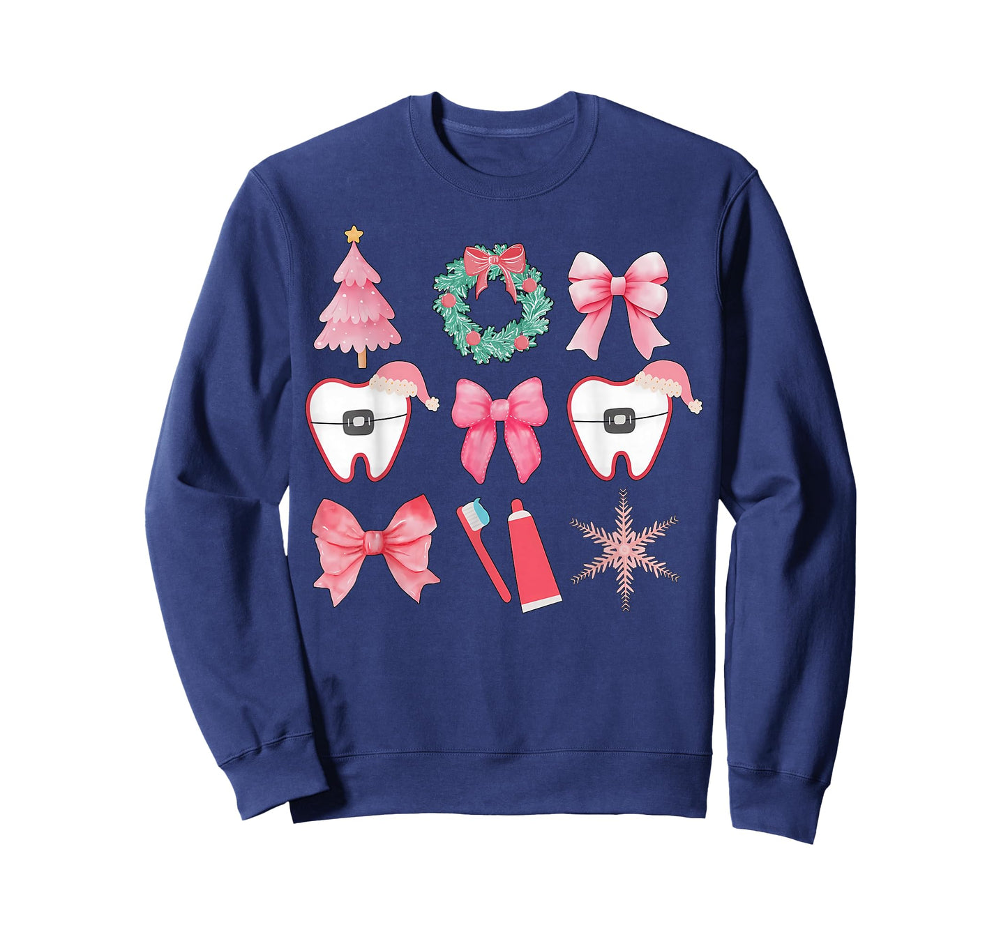 Christmas Coquette Bow Orthodontic Dental Dental Crew T-Shirt
