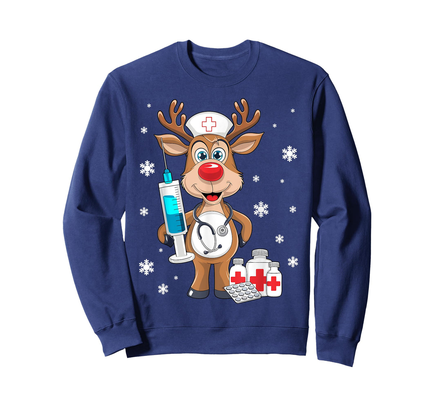 Christmas Nurse Reindeer Funny Xmas Nursing Scrub Women T-Shirt