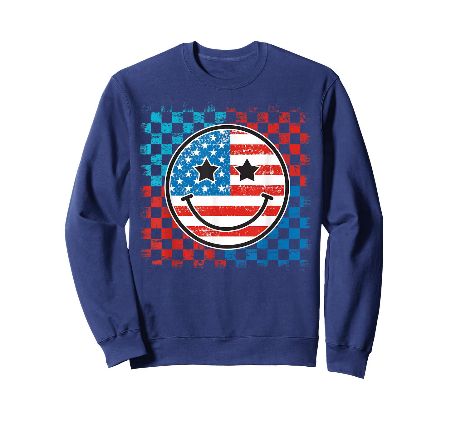 4th Of July Checkered Smile Face Red White Blue US Flag T-Shirt