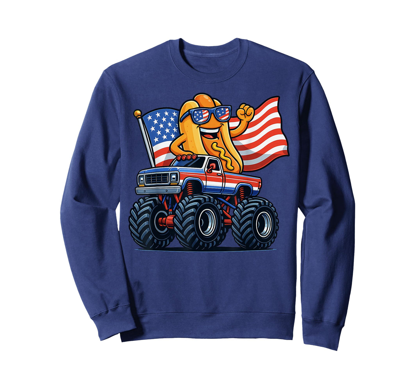 4th Of July Monster Truck Hot Dog American Flag Men Boy T-Shirt