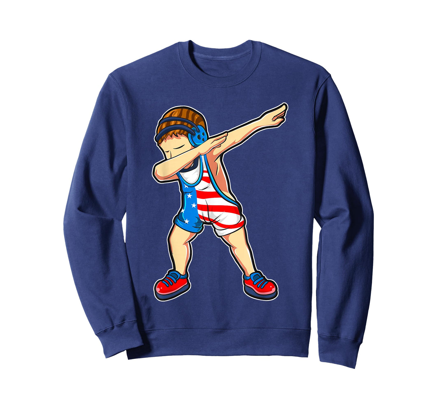 Dabbing Wrestling Boy Wrestler US Flag T-Shirt