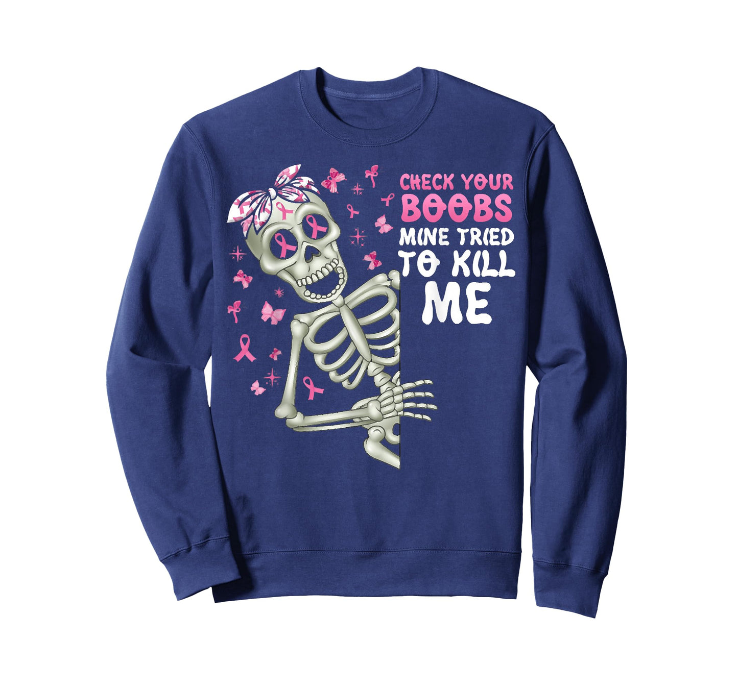 Check Your Boobs Mine Tried To Kill Me,Halloween Pink Ribbon T-Shirt