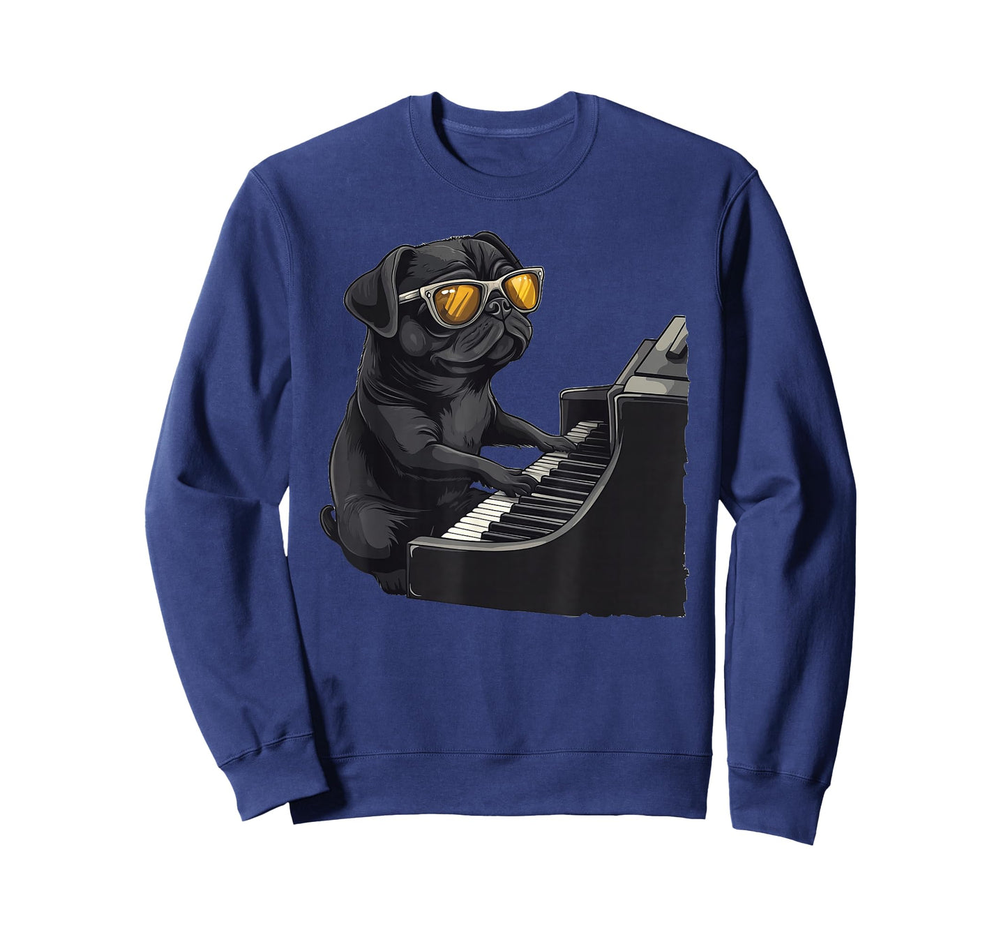 Cute Dog Black Pug Playing Piano Musician Music T-Shirt