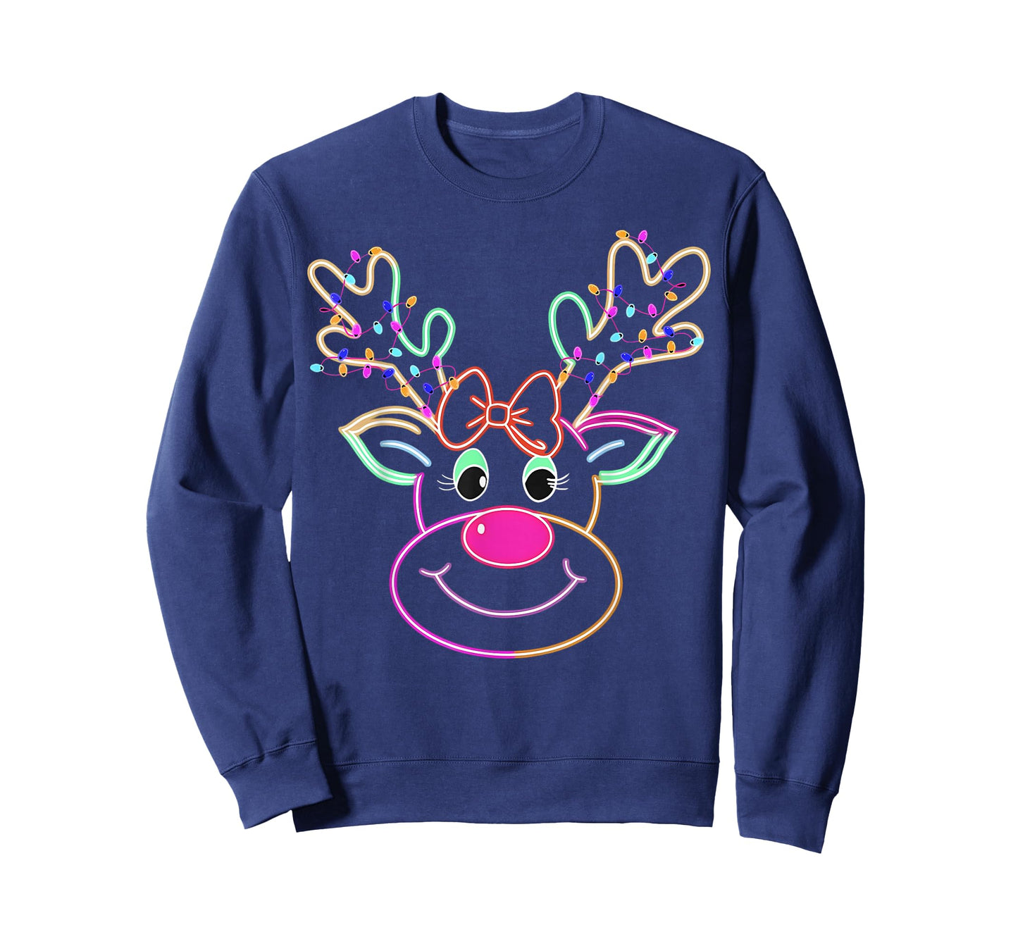 Christmas Reindeer Coquette Bow Xmas Lights Women Girls T-Shirt