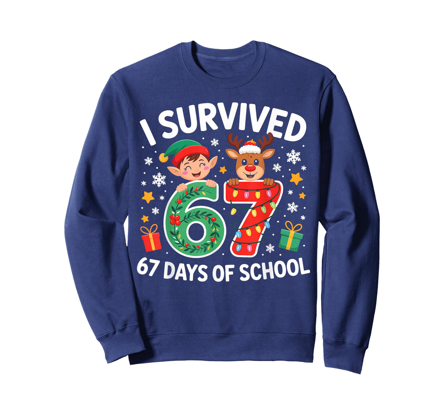 I Survived 67 Days of School Christmas Candy Cane Six Seven T-Shirt