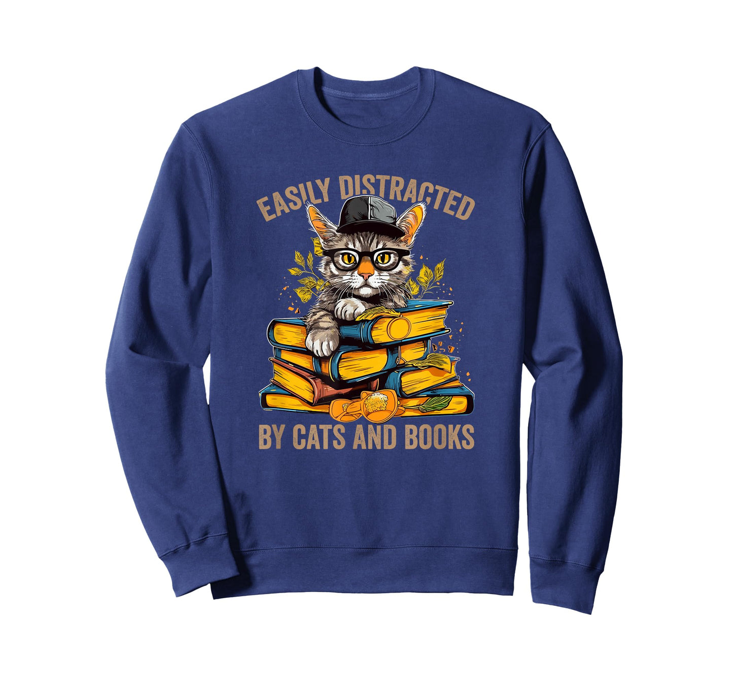 Easily Distracted by Cats and Books Book Reading Lovers T-Shirt