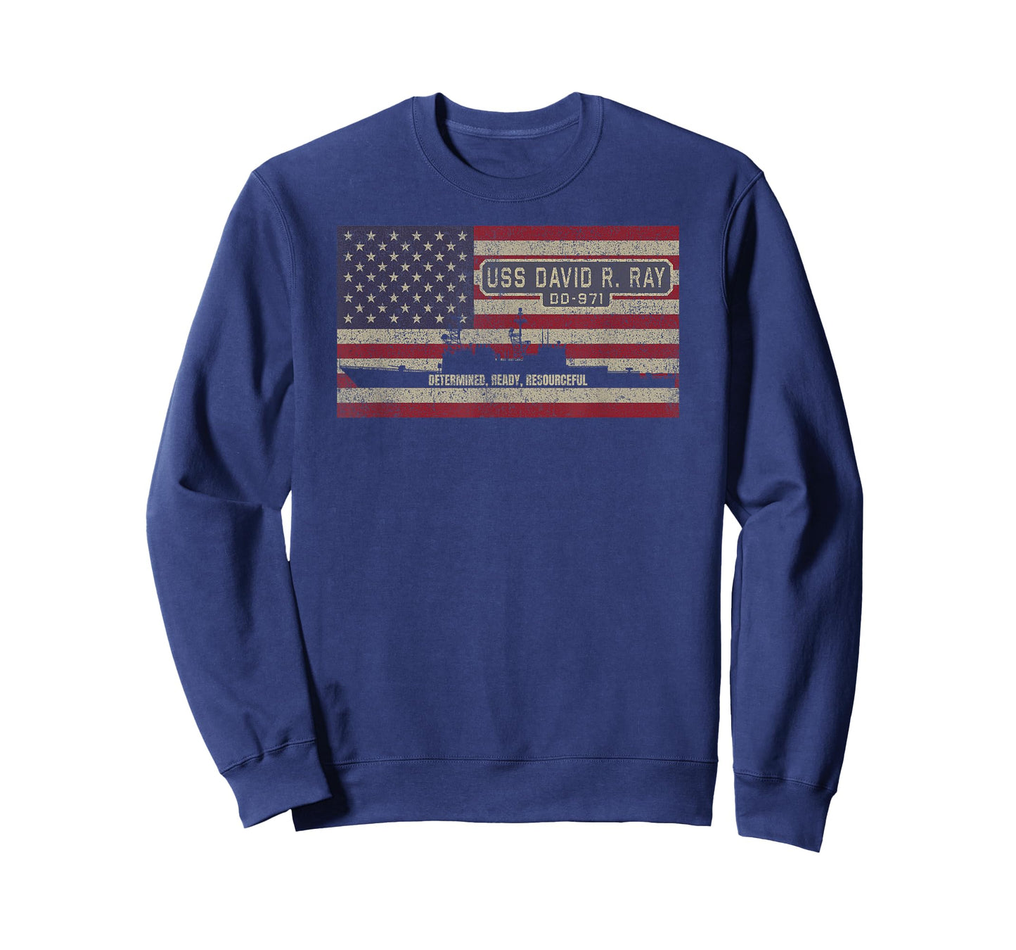 USS David R Ray DD-971 Destroyer Ship USA American Flag T-Shirt