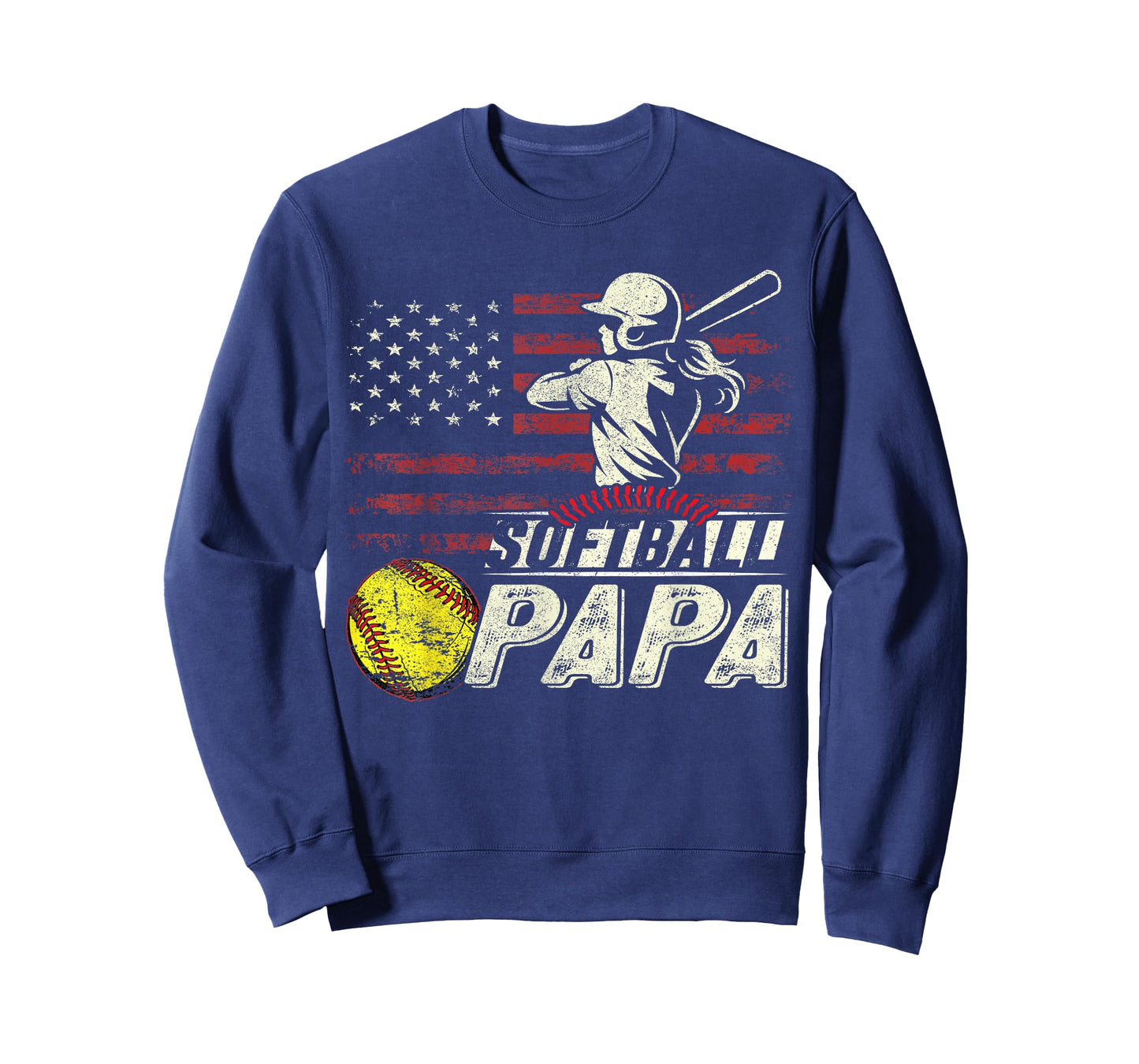 Softball Papa US Flag Gifts For Papa Patriotic Fathers Day T-Shirt