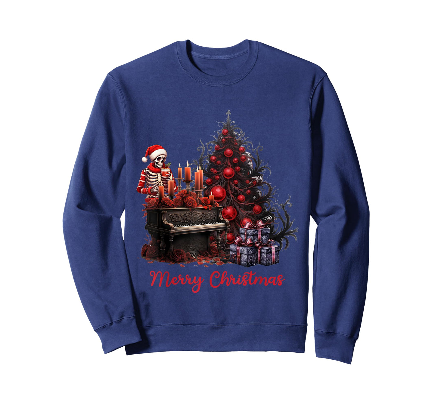 Red Black Gothic Skeleton Christmas T-Shirt