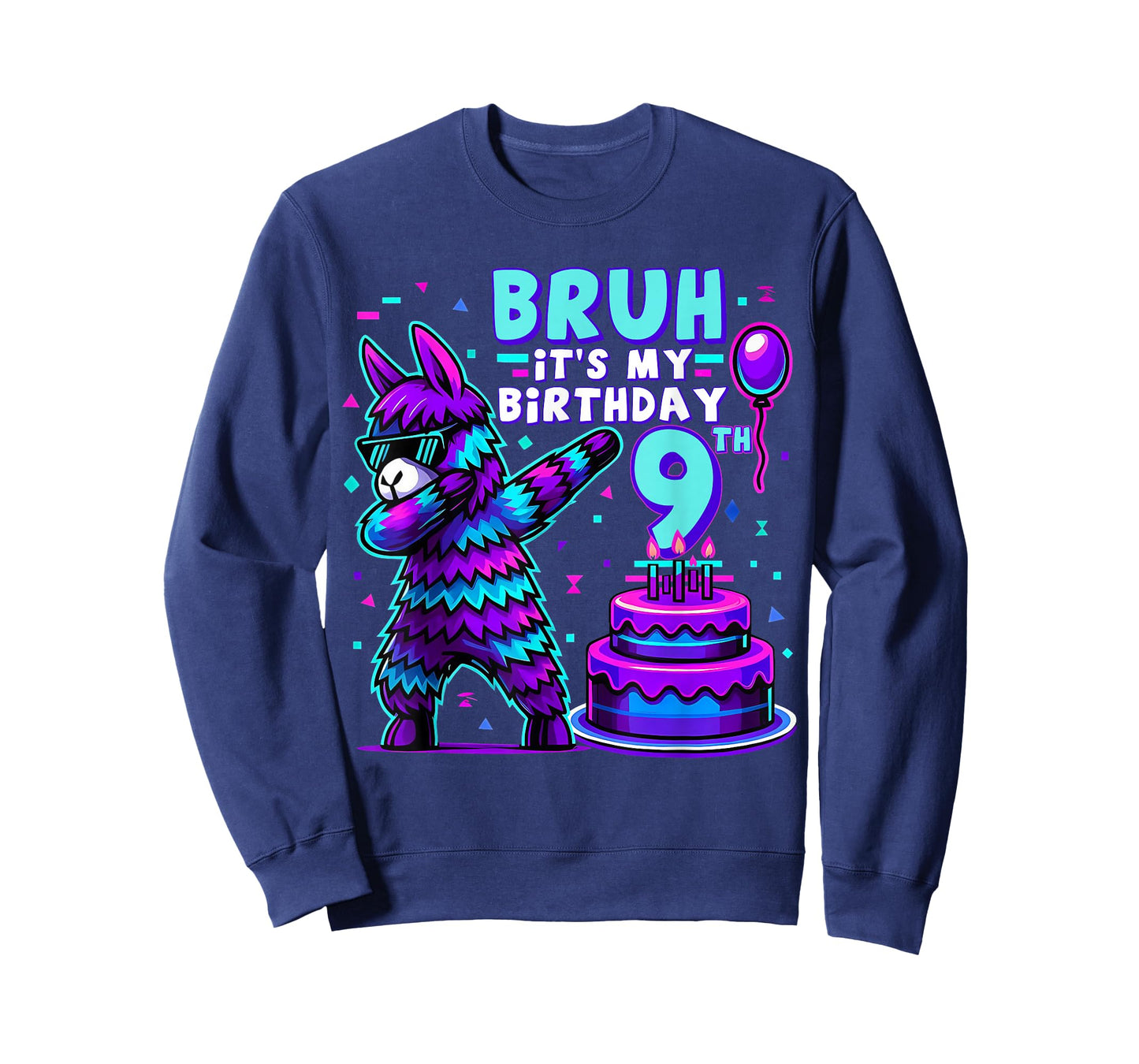 Bruh Dabbing It's My 9th Birthday Llama Pinata 9 Year Old T-Shirt
