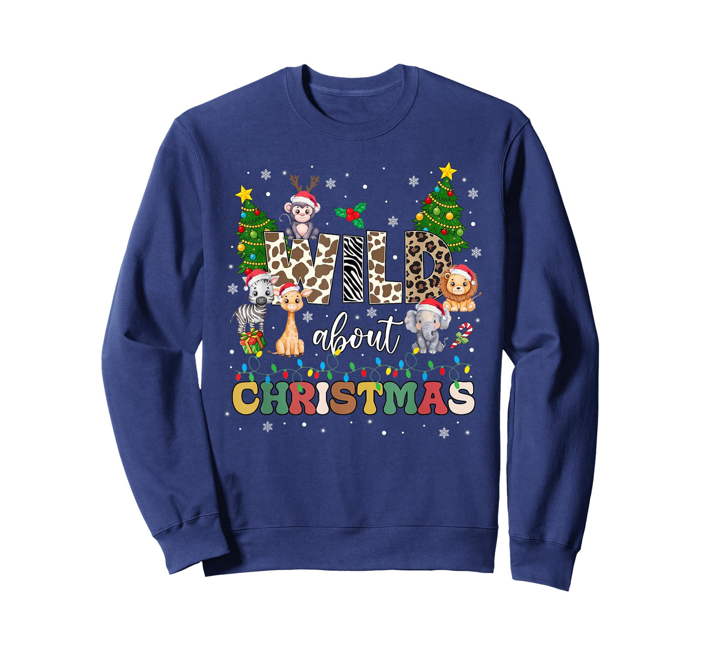 Wild About Christmas Santa Xmas Lights Zoo Safari Animals T-Shirt