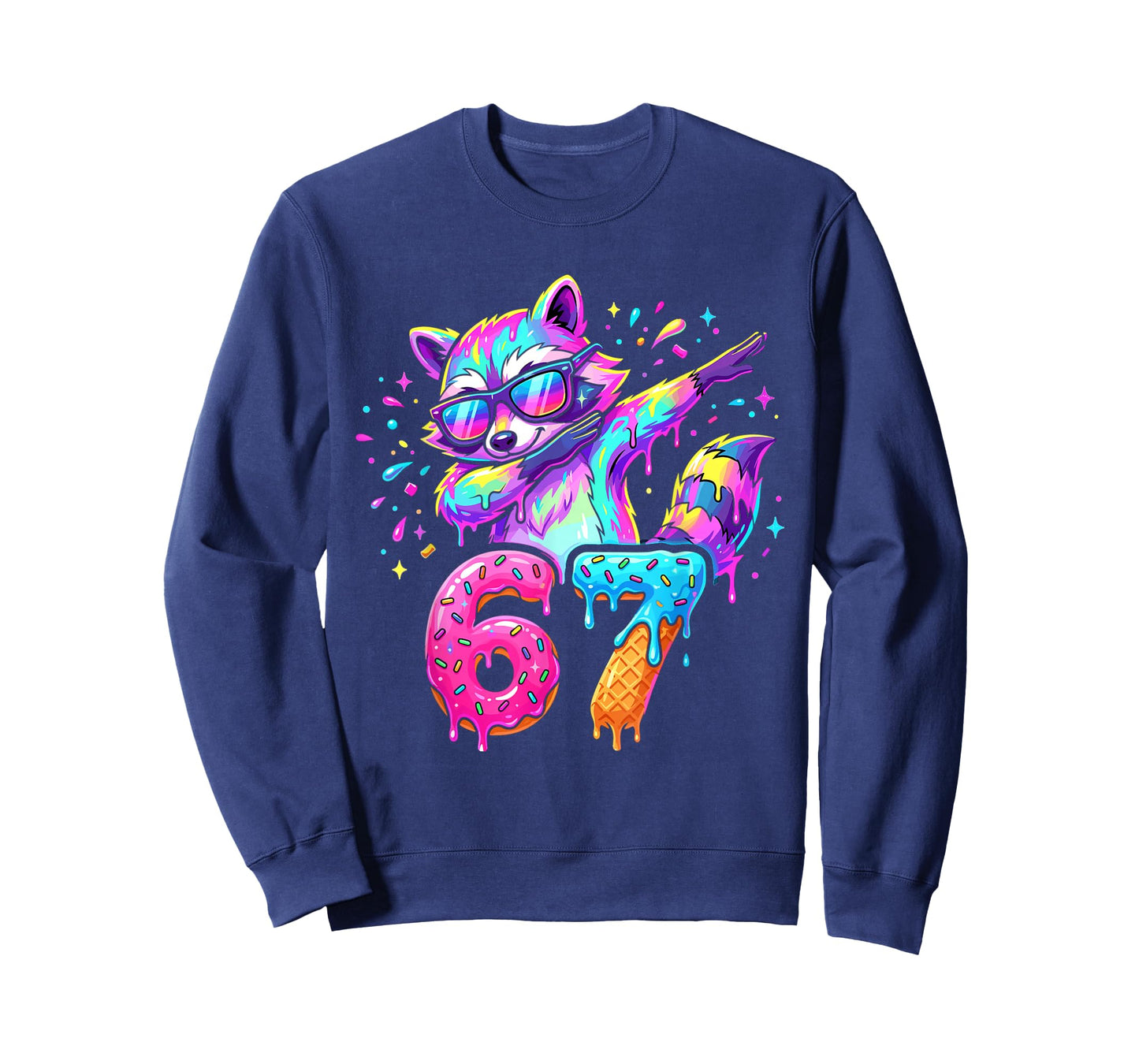 67 Funny Dabbing Raccoon 6 7 Dripping Ice Cream Meme T-Shirt
