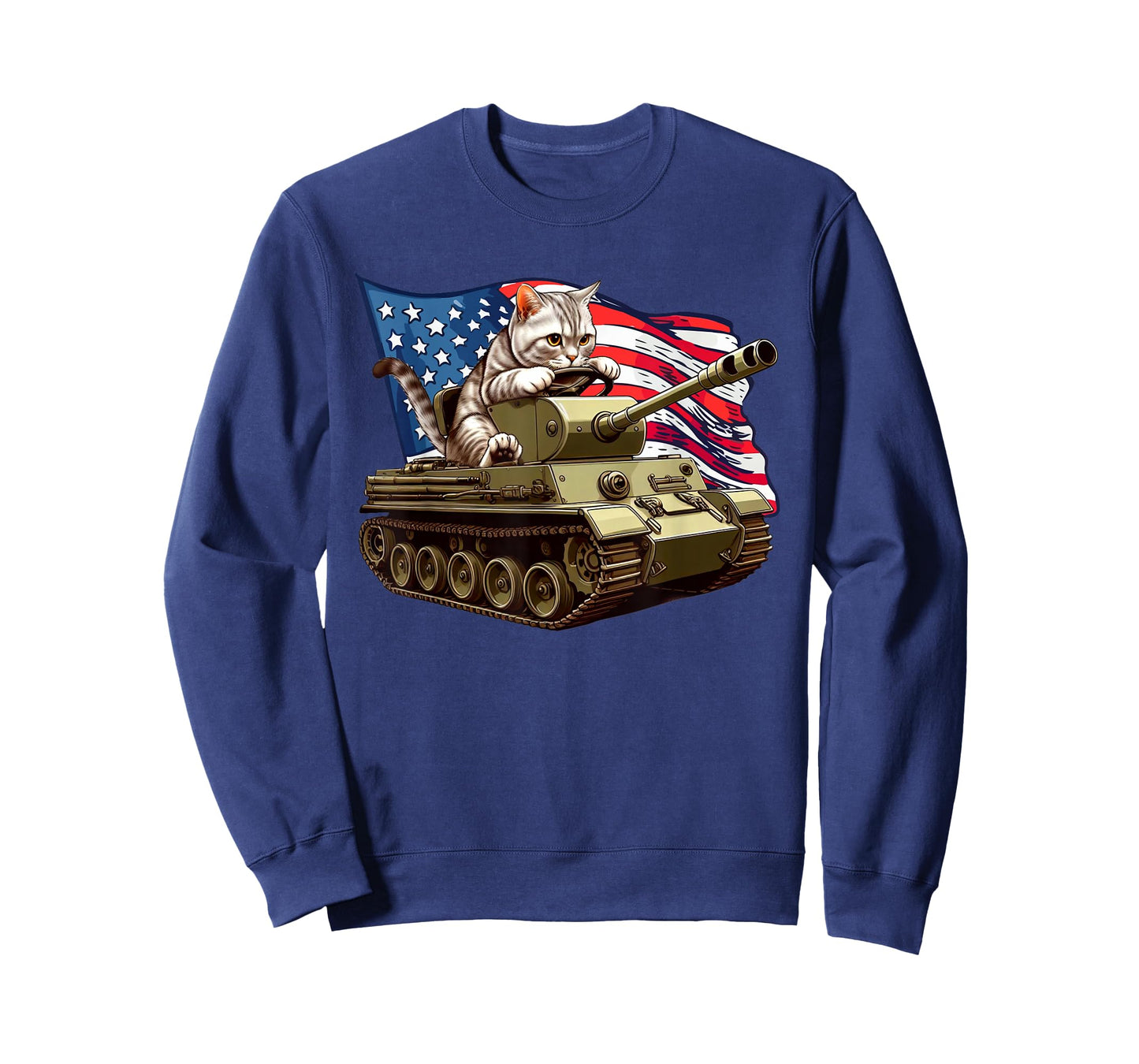 Cat Driving Army Tank American Flag Military Cat Lovers T-Shirt