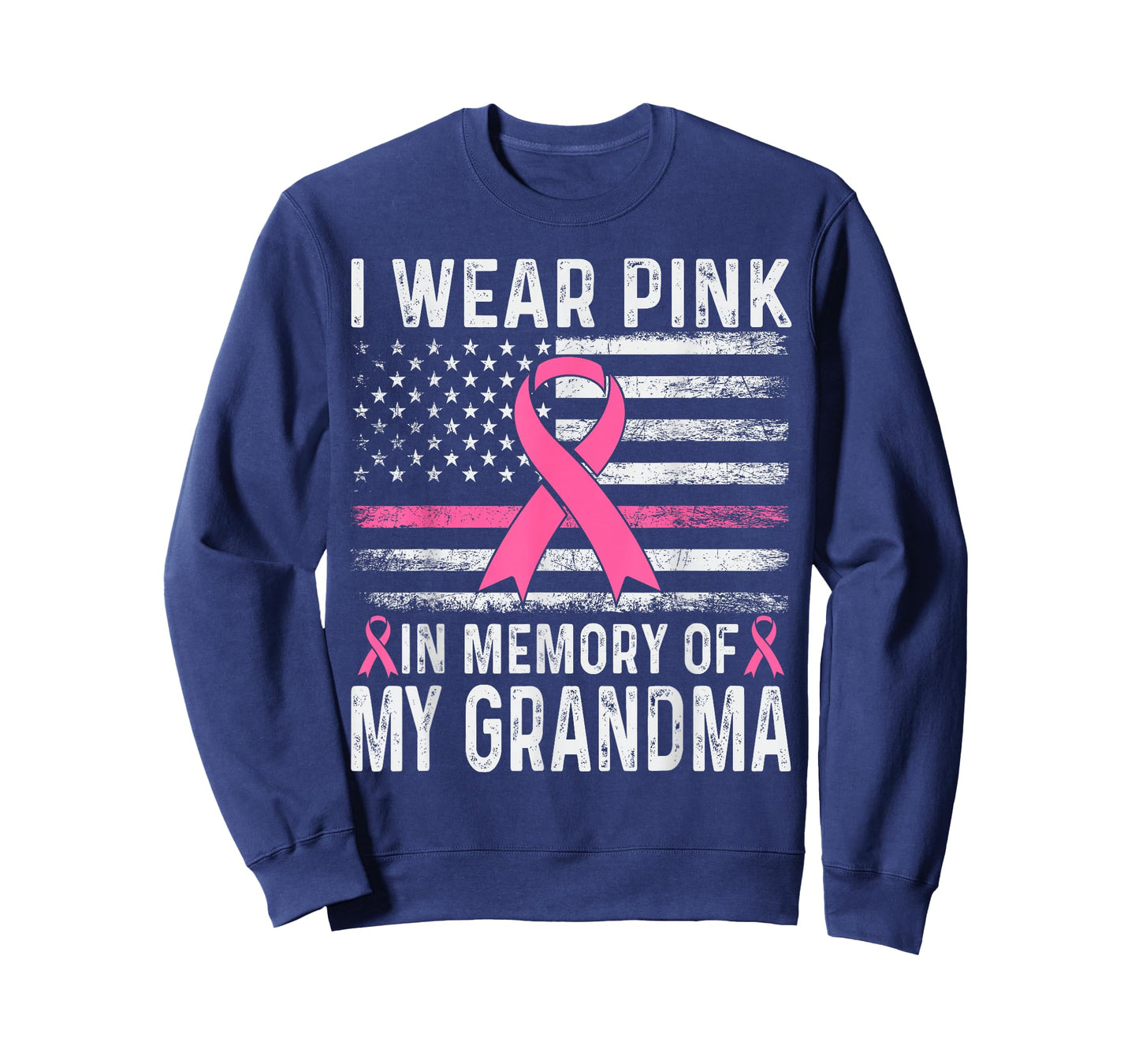 I Wear Pink in Memory of My Grandma USA Flag Breast Cancer T-Shirt