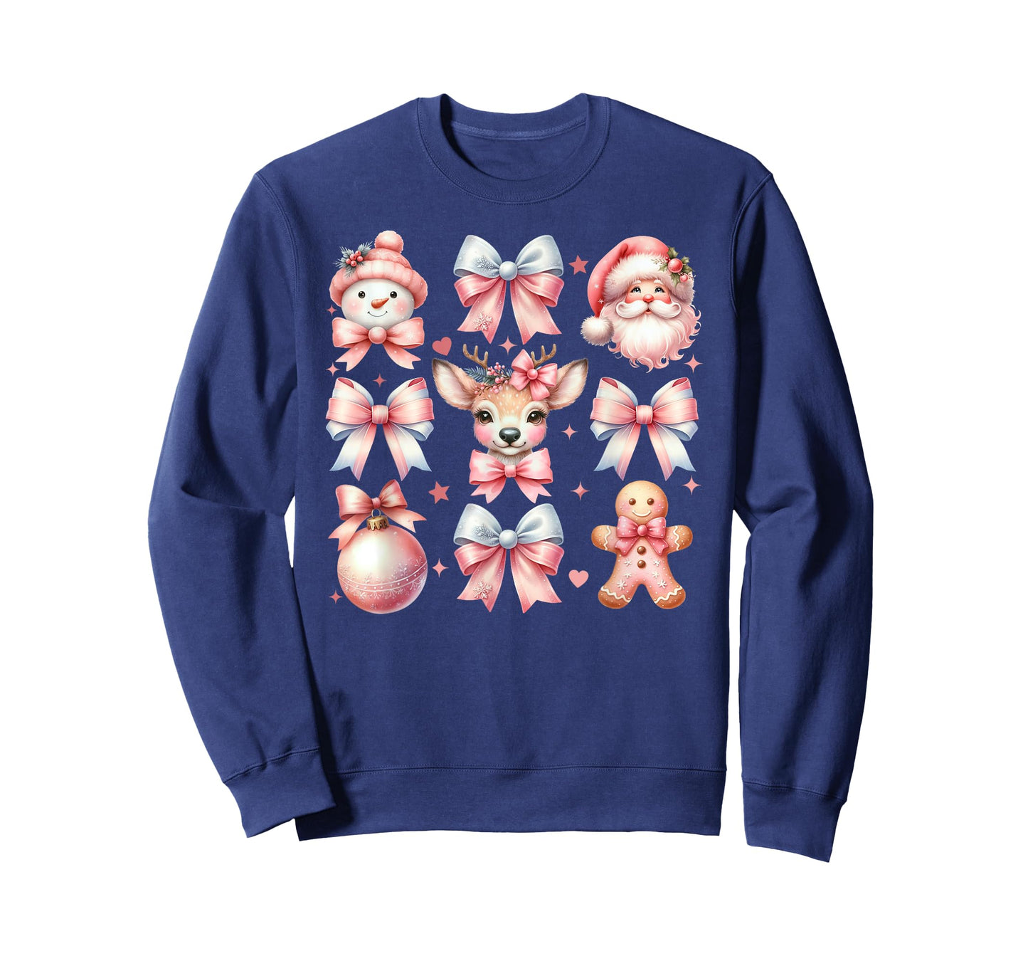 Vintage Pink Bow Christmas Coquette Bow Reindeer Santa Claus T-Shirt