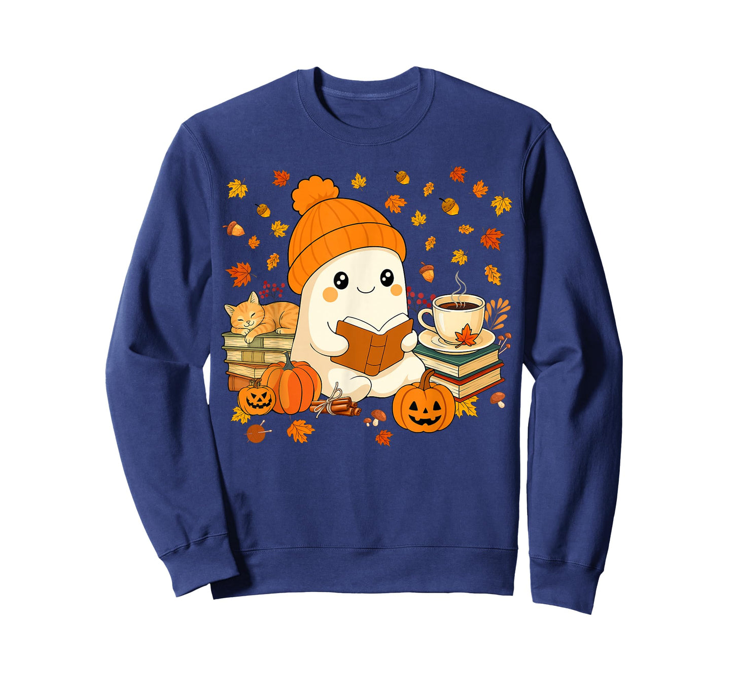 Cute Ghost Reading Book Lovers Autumn Fall Halloween Ghost T-Shirt