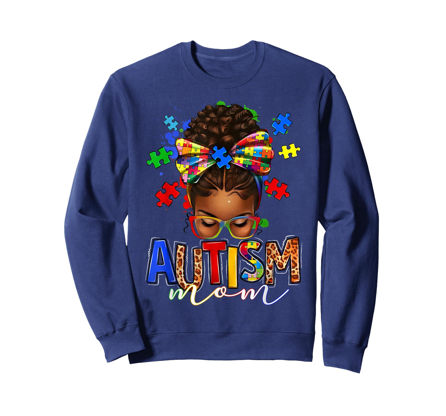 Autism Mom Messy Bun Black Women Autism Awareness Puzzle T-Shirt