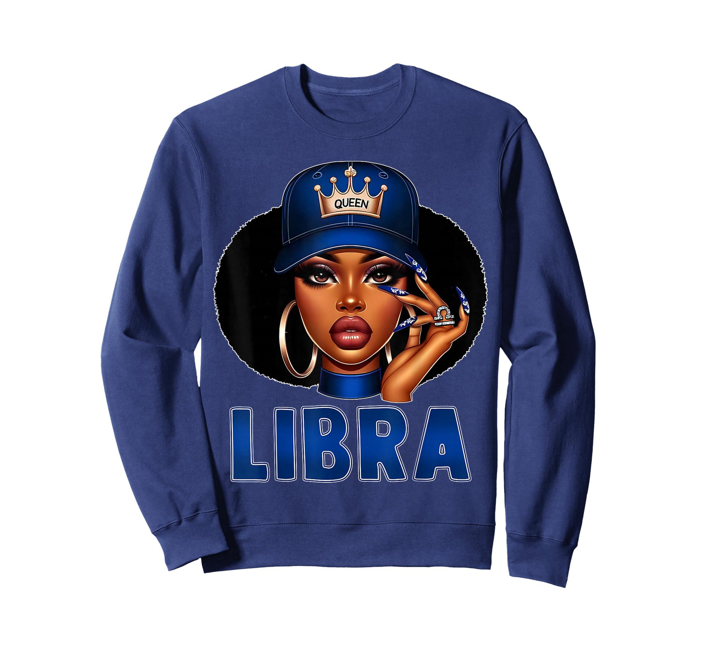 Libra Queen Black Woman with Cap Crown Afro Girl Zodiac T-Shirt