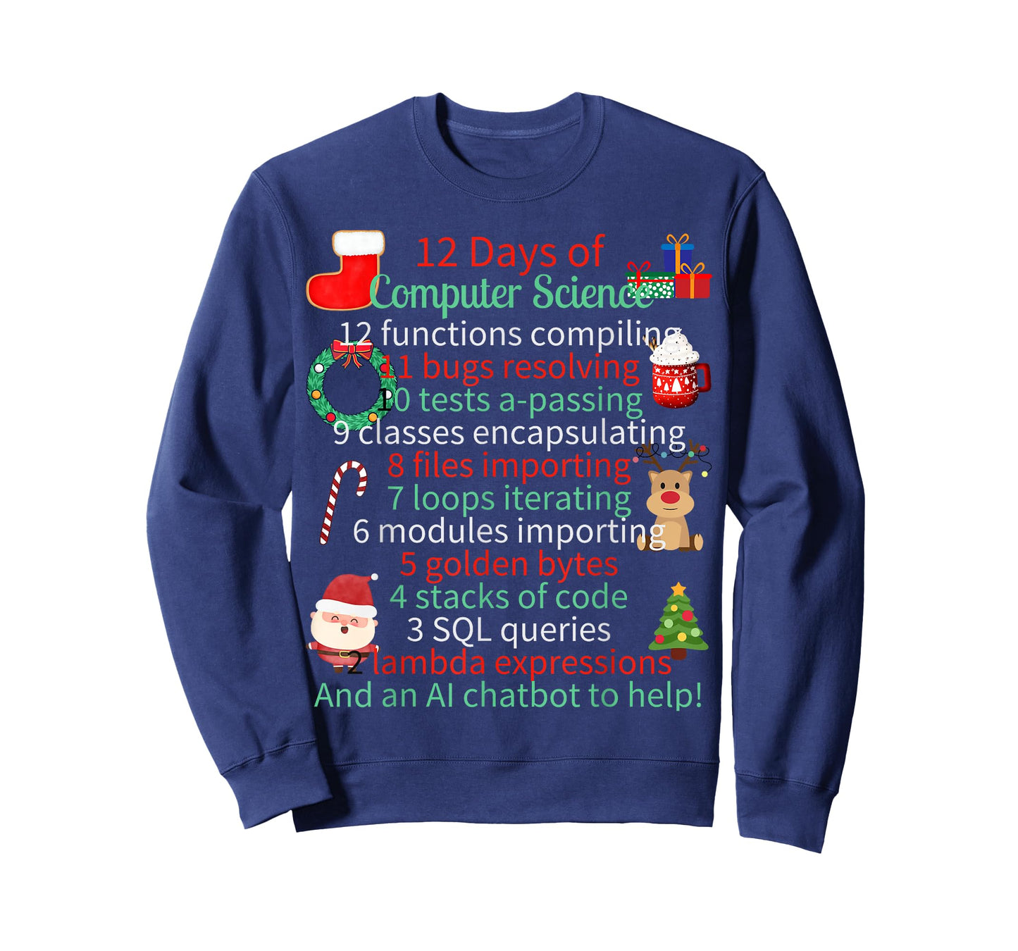 12 Days of Computer Science Christmas Themed Winter Holidays T-Shirt for Men Women Kids