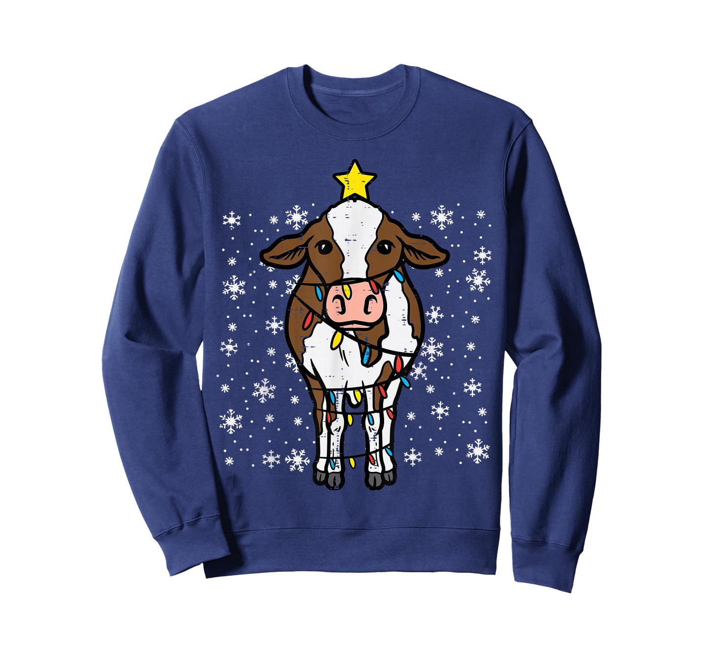 Cow Christmas Lights Funny Xmas Farm Farmer Men Women Kids T-Shirt