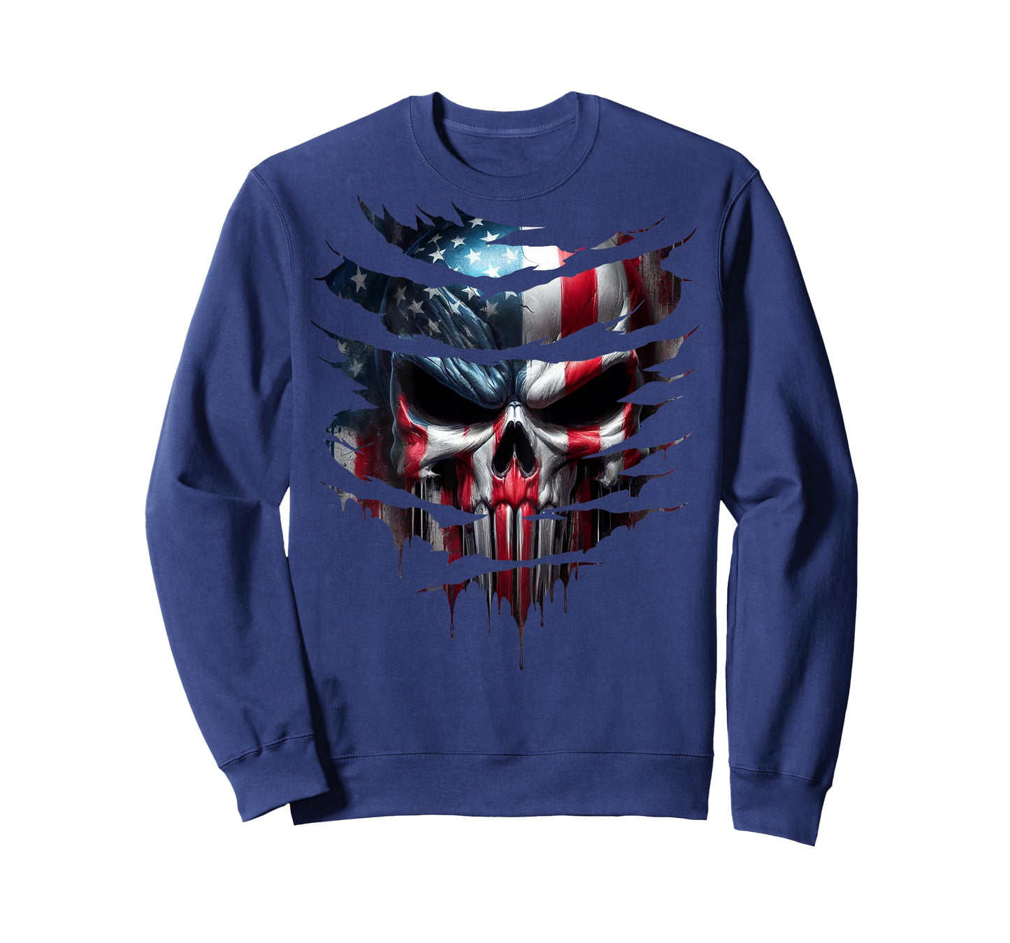 American Skull Patriotic Flag USA Grunge Style Graphic T-Shirt for Women Men