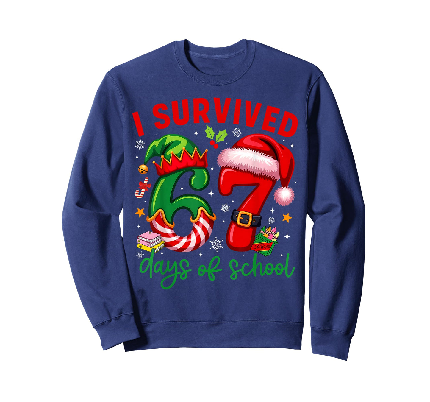 Funny I Survived 67 Days of School Christmas Santa Boy Girl T-Shirt