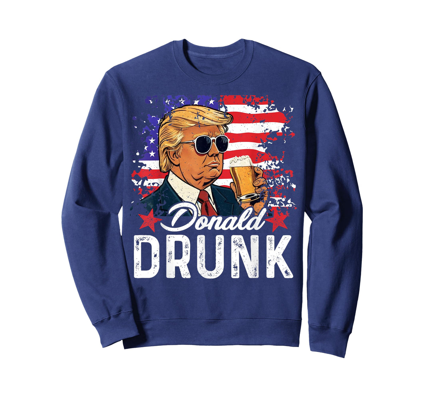 Donald Drunk Trump Drink Beer 4th of July American Flag T-Shirt
