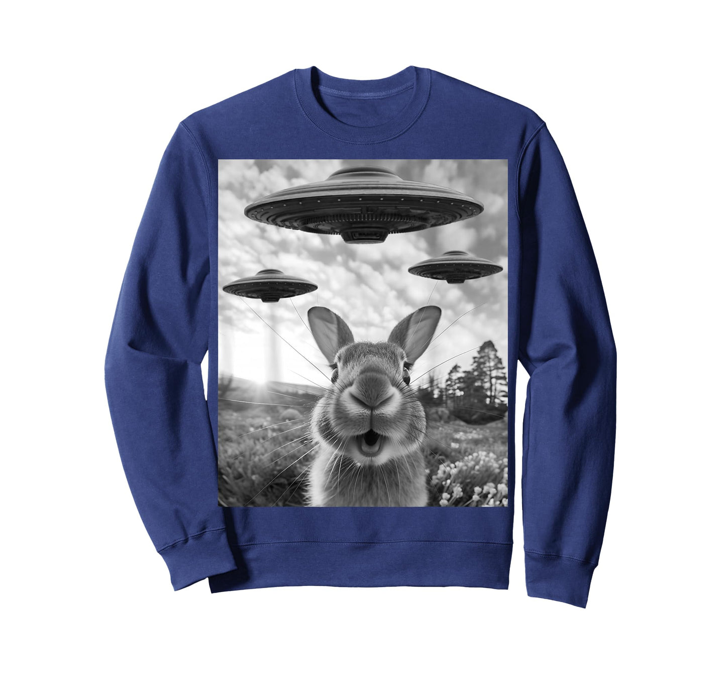 Rabbit Selfie with UFOs Vintage Alien Rabbit T-Shirt