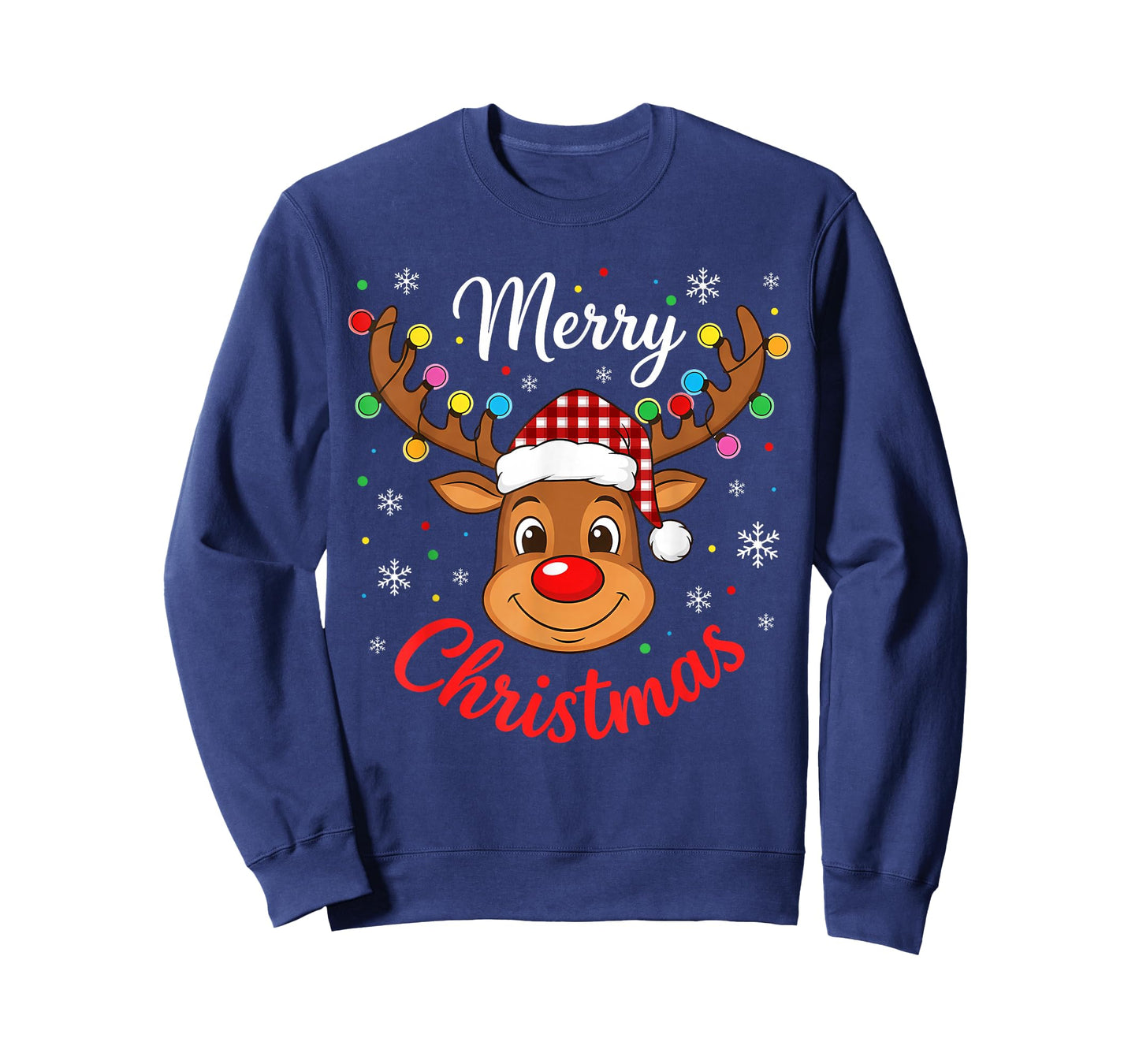 Merry Christmas Reindeer Santa Hat Holiday Matching Family T-Shirt