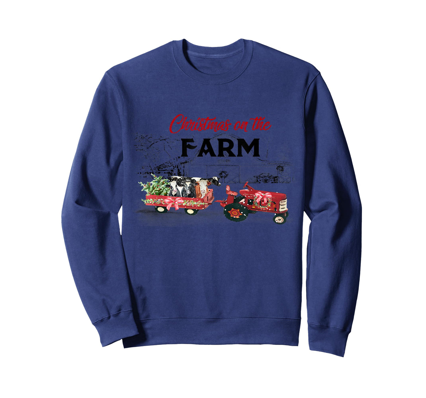 Cow Red Truck Christmas On The Farm T-Shirt