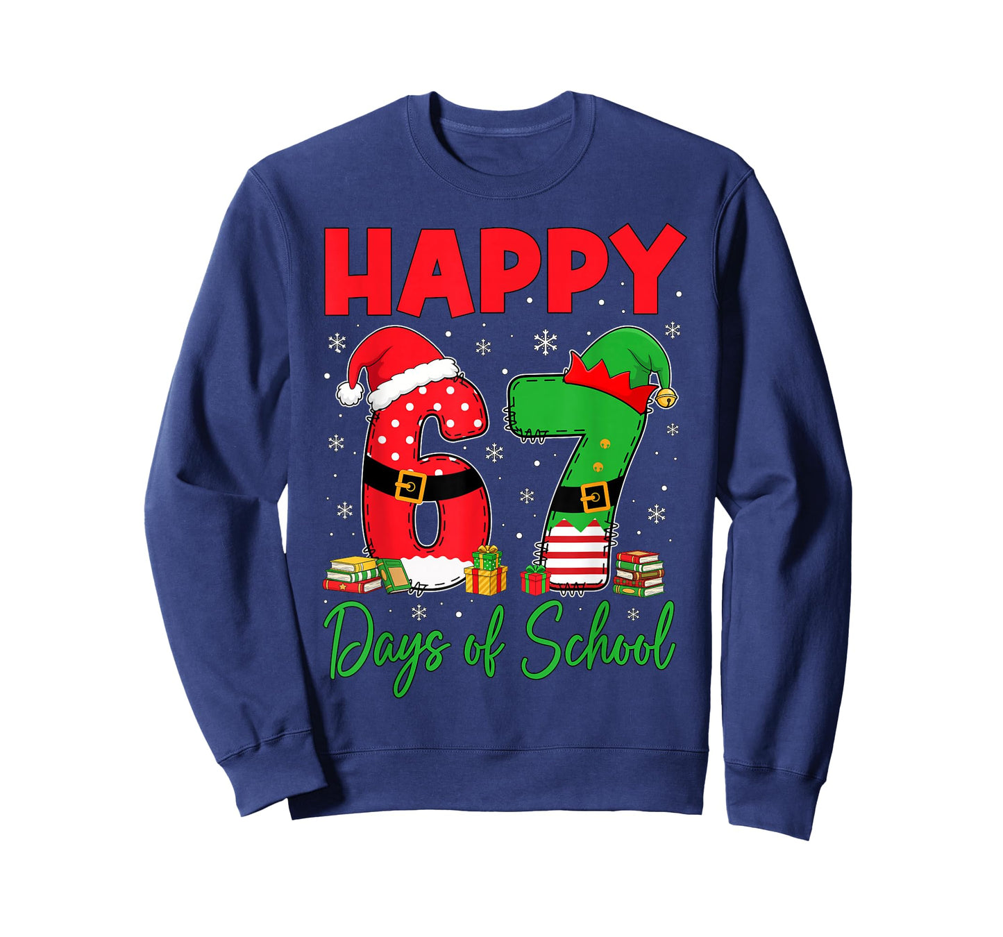 Happy 67 Days of School Six Seven 67 Christmas Santa Elf Kid T-Shirt