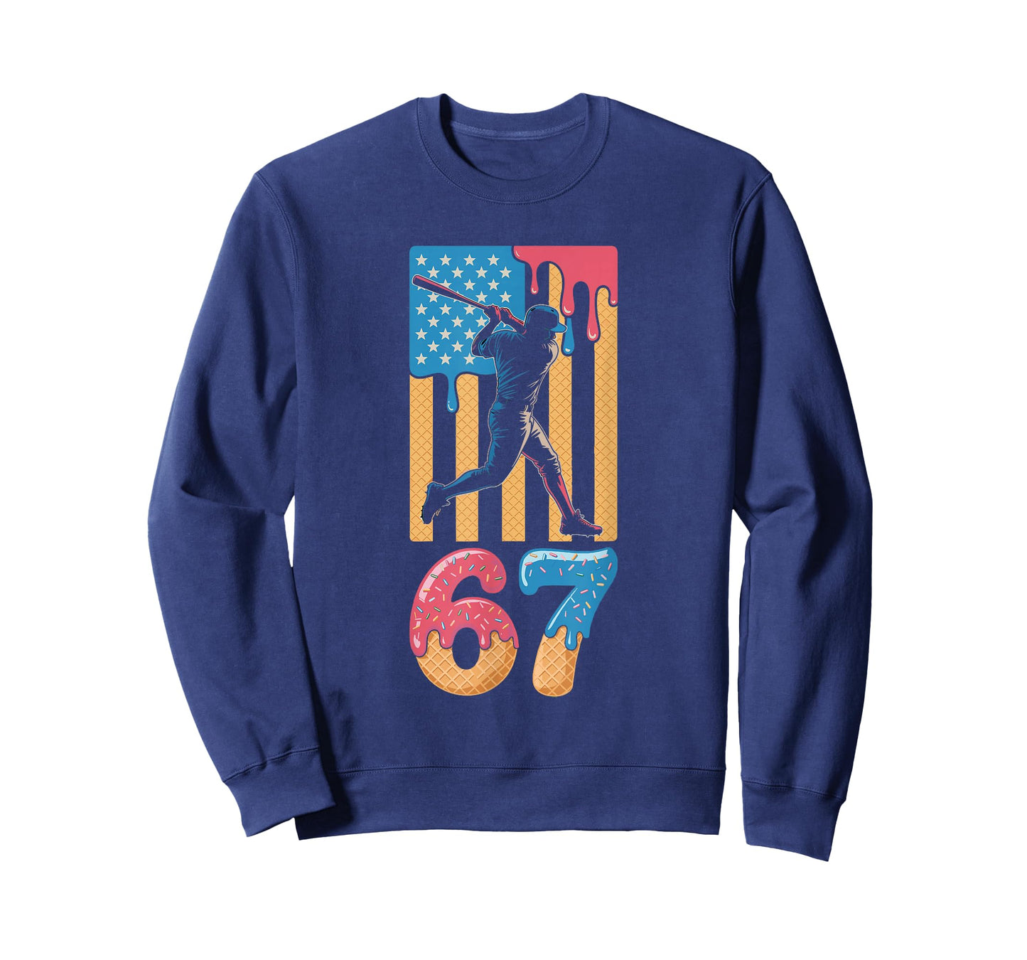 Baseball Drip USA Flag 67 Player 67th Birthday Ice Cream 67 T-Shirt