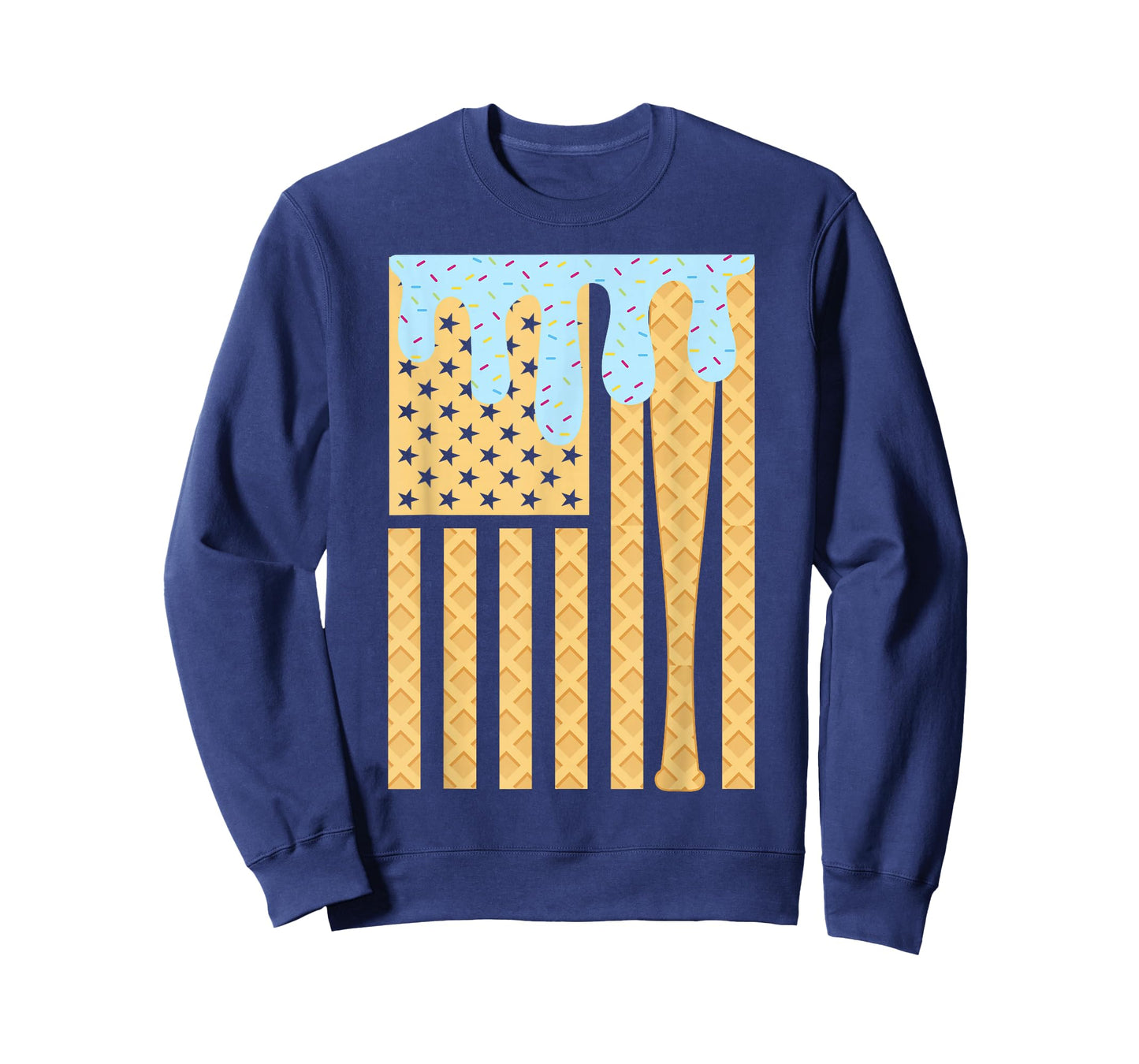 Baseball Drip Bat Boys Dripping Ice Cream American Flag T-Shirt