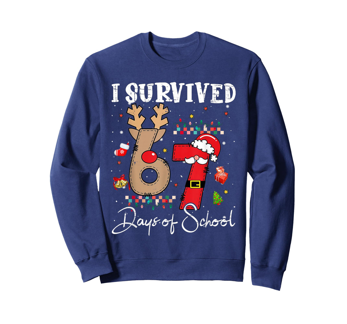 I Survived 67 Days of School Christmas Candy Cane Six Seven T-Shirt
